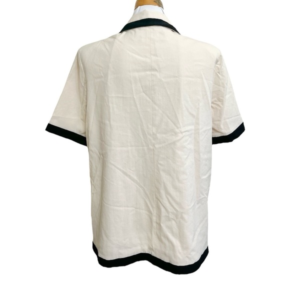 KISSIS STUDIO Cream Black Short Sleeves Vintage Button Loose Fit Blazer size S - Picture 3 of 9